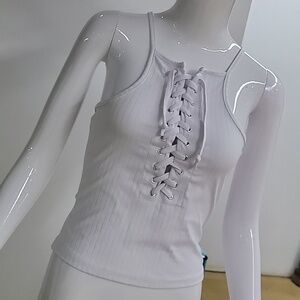 Ardene White Spagetti Strap Tie Front Cropped Tank Top Size Small